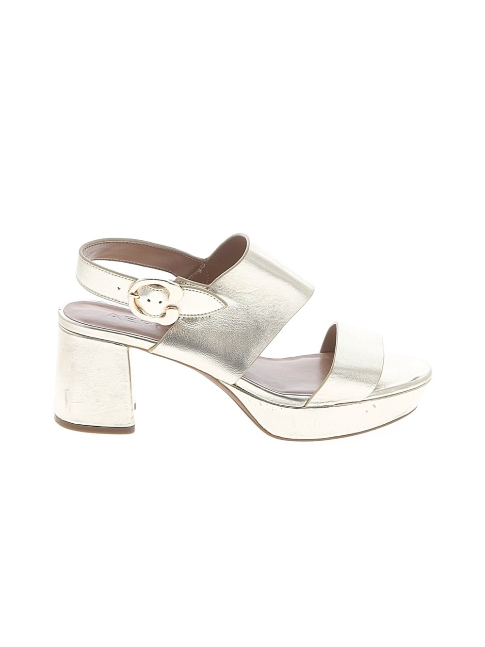 AEROSOLES Metallic Gold Block Heel Sandals